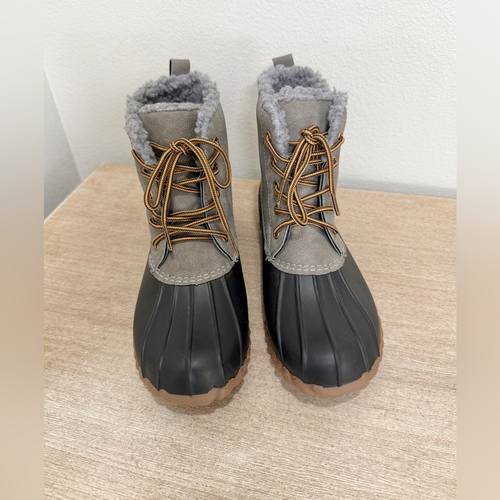 Henry Ferrera Duck Boots Winter Gray Black Ankle Fur Lining Water Free Women 6